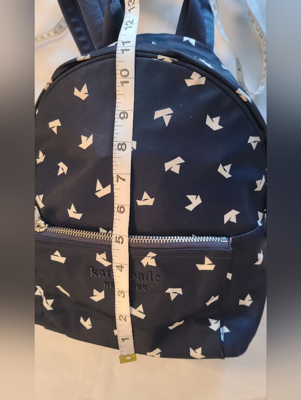 kate spade Navy Mini Backpack with White Origami Paper Boat Print - Picture 12 of 15